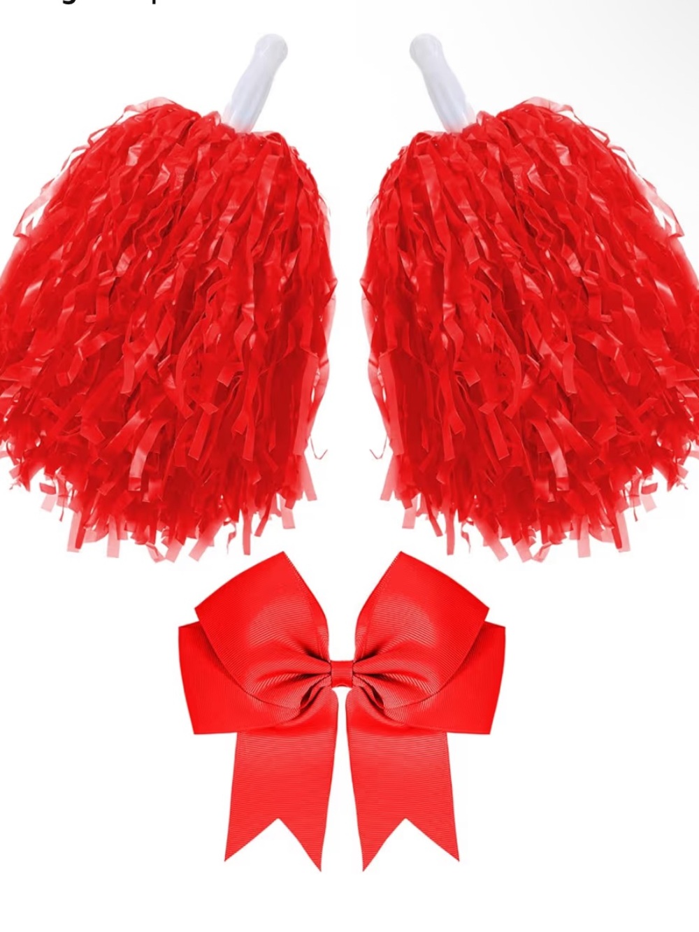 Red Cheerleading Pom Poms with Matching Bow - 4 Pom Pom's, 2 bows set